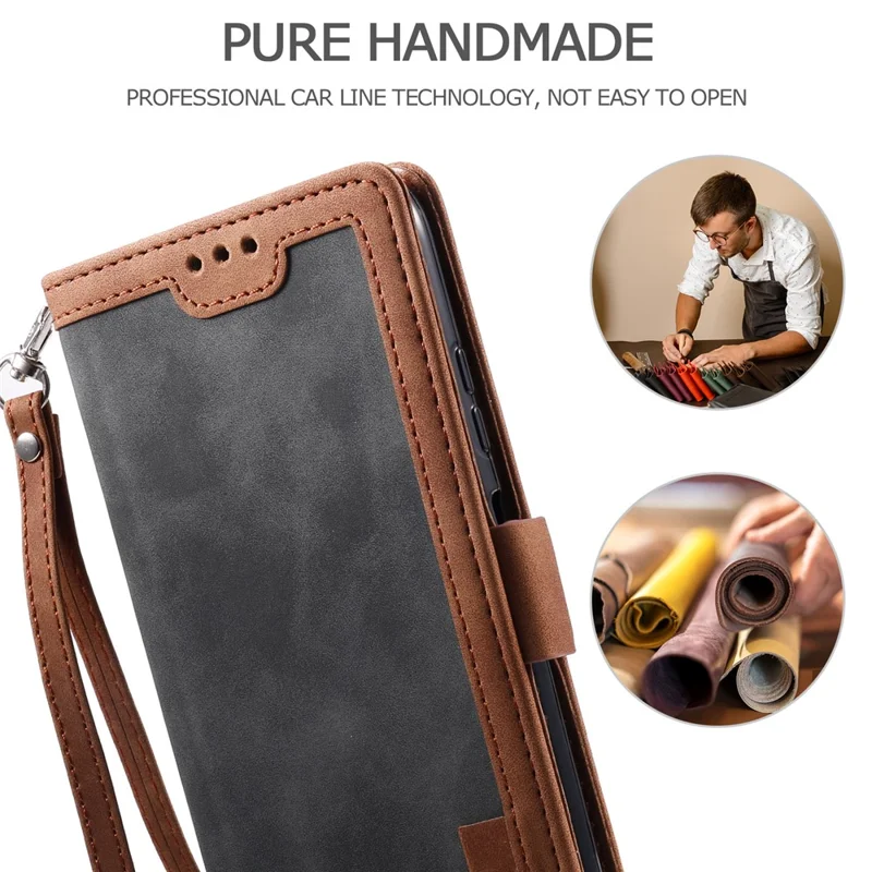 Vintage Splicing Style Wallet Stand Leather Flip Phone Casing for Samsung Galaxy A12/M12 - Grey