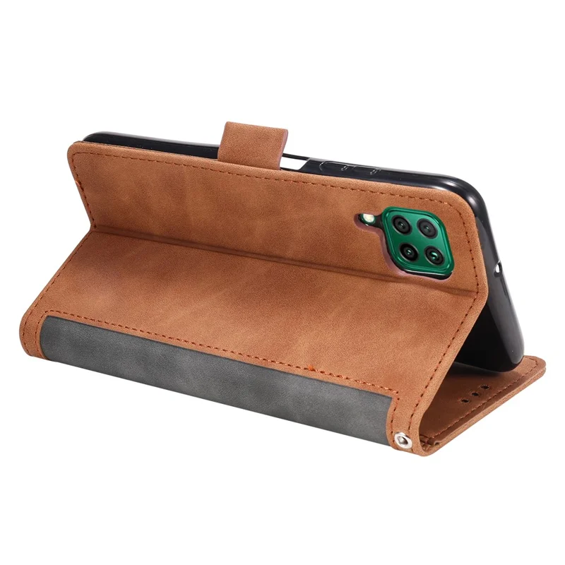 Vintage Splicing Style Wallet Stand Leather Flip Phone Casing for Samsung Galaxy A12/M12 - Grey