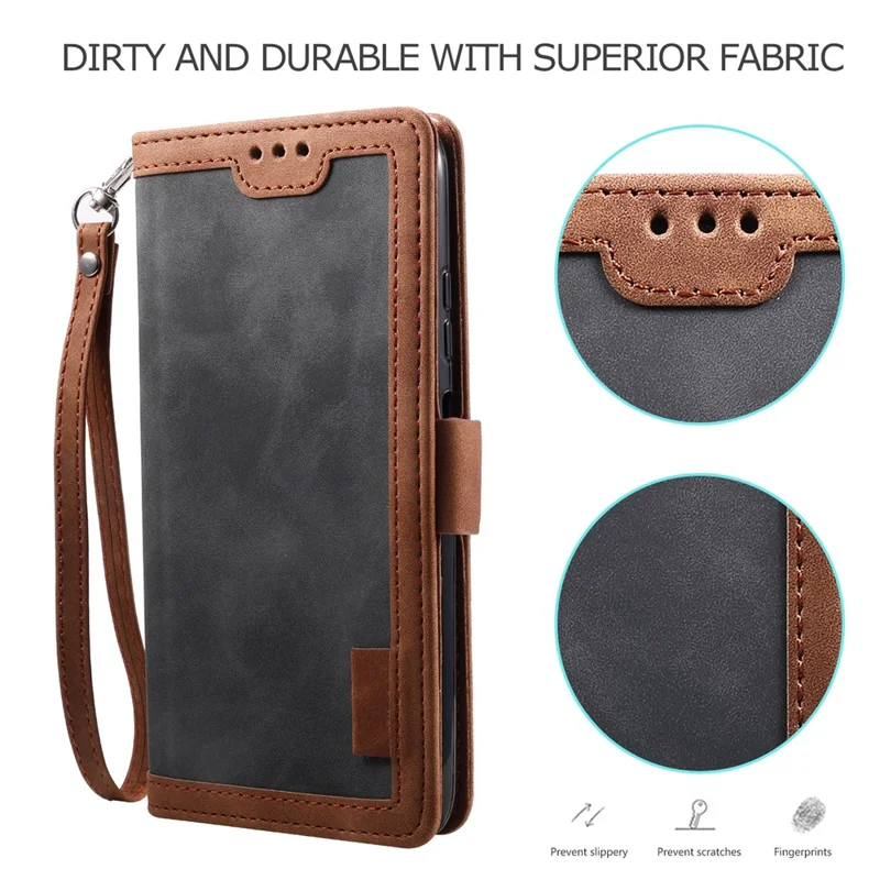 Vintage Splicing Style Wallet Stand Leather Flip Phone Casing for Samsung Galaxy A12/M12 - Grey