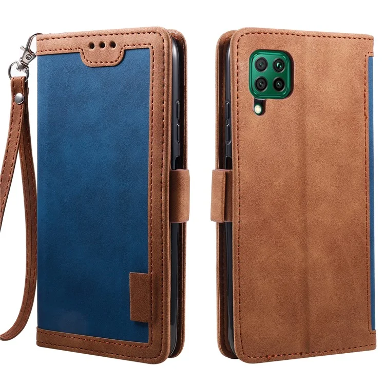 Vintage Splicing Style Wallet Stand Leather Flip Phone Casing for Samsung Galaxy A12/M12 - Blue