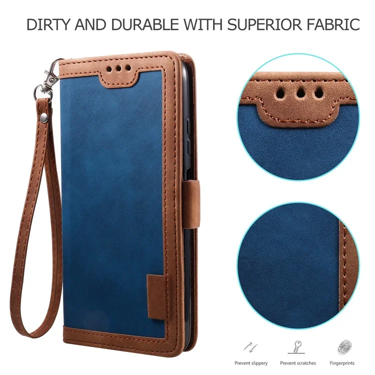 Vintage Splicing Style Wallet Soporte De Cuero Flip De La Carcasa Para Samsung Galaxy A12 / M12 - Azul