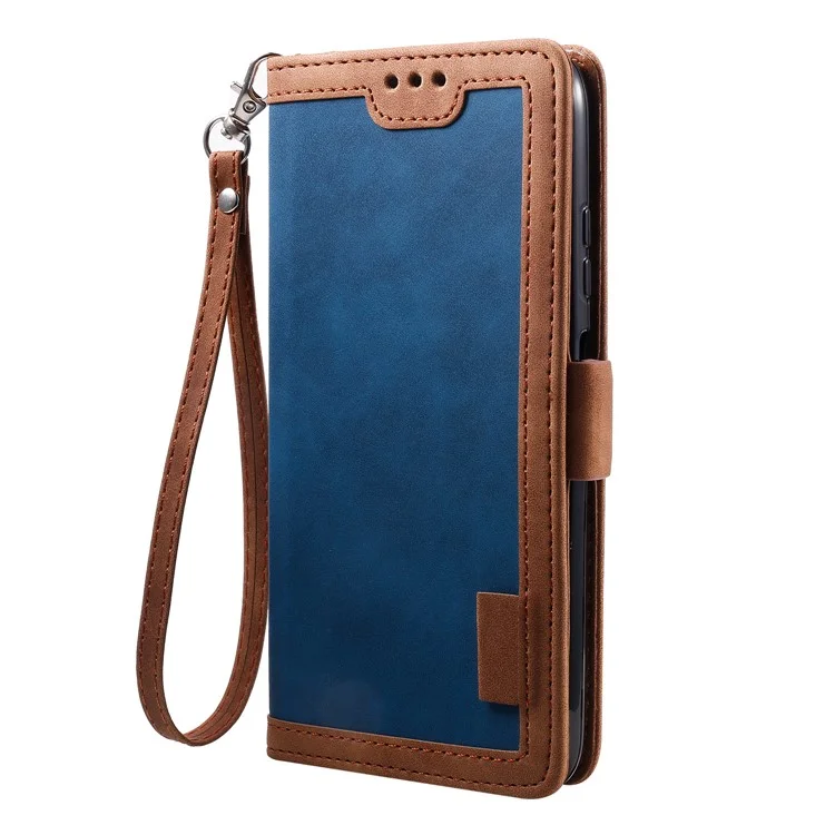 Vintage Splicing Style Wallet Soporte De Cuero Flip De La Carcasa Para Samsung Galaxy A12 / M12 - Azul