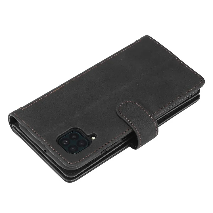 Funda con Soporte para Teléfono y Tarjetero de TPU con Revestimiento de Cuero con 9 Ranuras para Tarjetas para Samsung Galaxy A12/M12 - Negro
