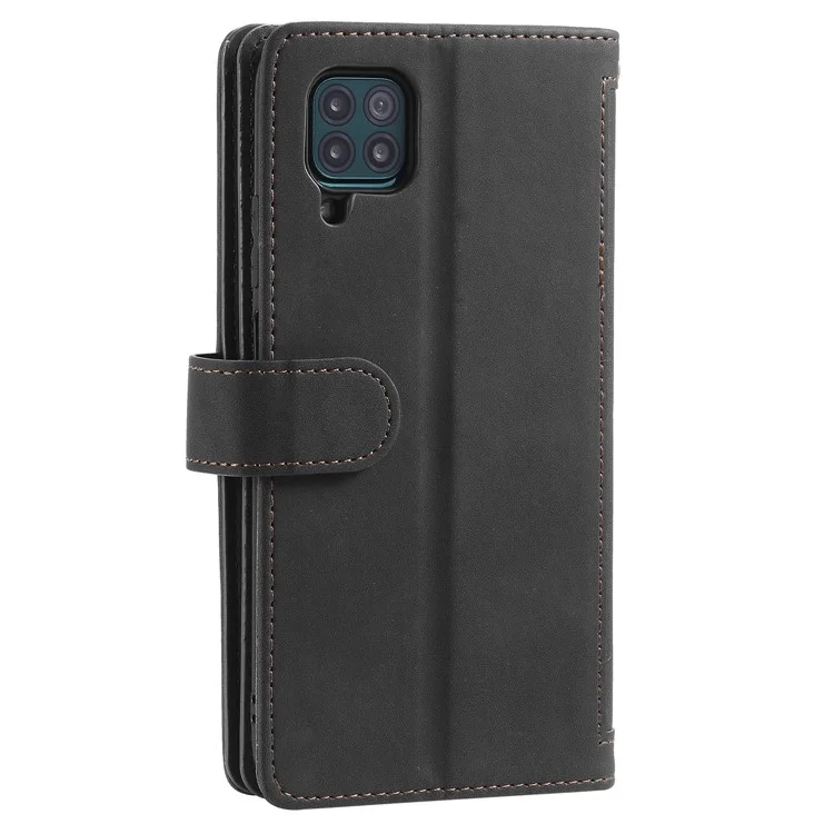Funda con Soporte para Teléfono y Tarjetero de TPU con Revestimiento de Cuero con 9 Ranuras para Tarjetas para Samsung Galaxy A12/M12 - Negro