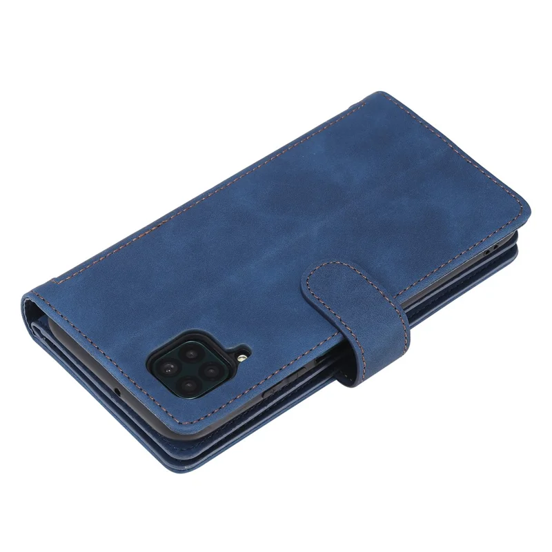 Leather Coated TPU Wallet Phone Stand Case with 9 Card Slots Kickstand Shell for Samsung Galaxy A12/M12 - Blue