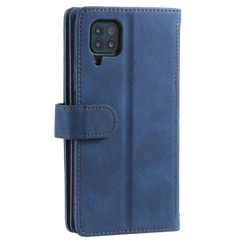Leather Coated TPU Wallet Phone Stand Case with 9 Card Slots Kickstand Shell for Samsung Galaxy A12/M12 - Blue
