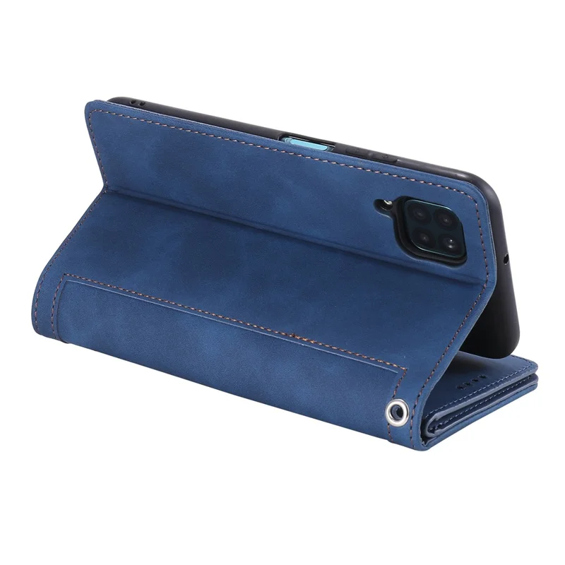 Leather Coated TPU Wallet Phone Stand Case with 9 Card Slots Kickstand Shell for Samsung Galaxy A12/M12 - Blue