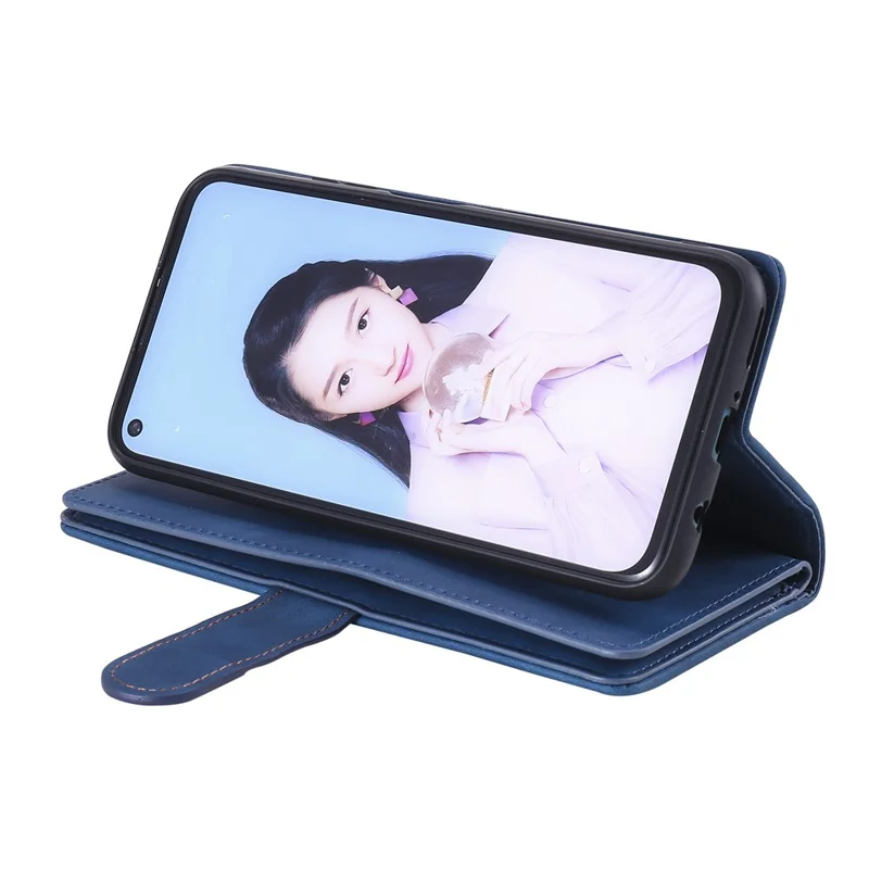 Leather Coated TPU Wallet Phone Stand Case with 9 Card Slots Kickstand Shell for Samsung Galaxy A12/M12 - Blue