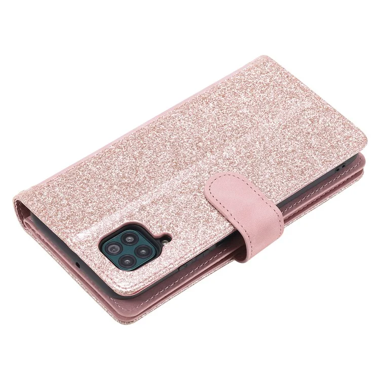 Étui portefeuille en TPU enduit de cuir avec 9 fentes pour cartes et support pour Samsung Galaxy A12/M12 - Rose