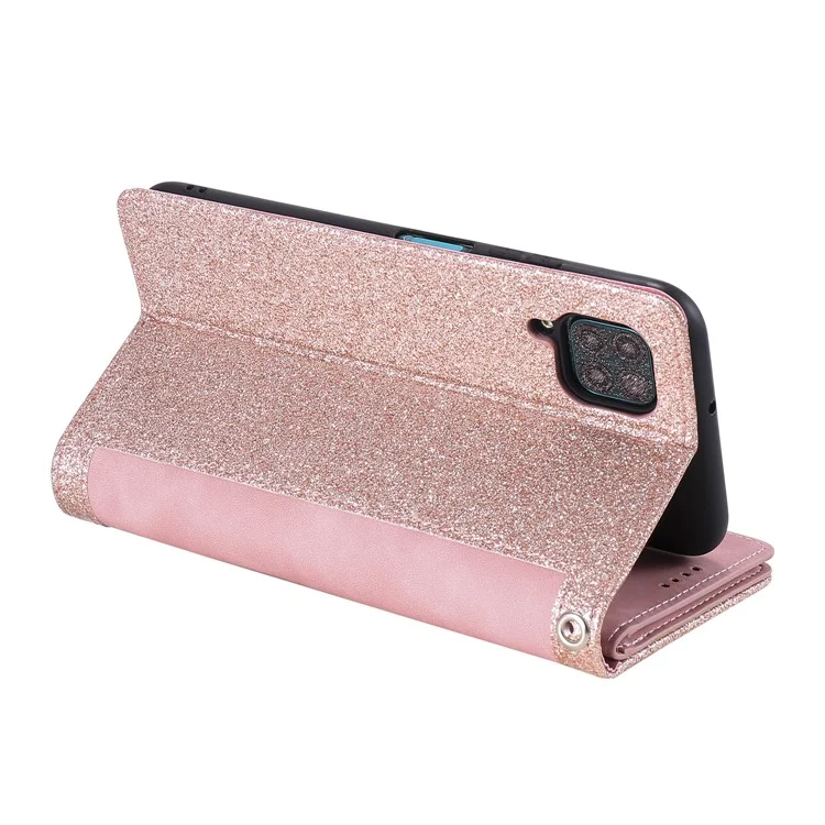 Étui portefeuille en TPU enduit de cuir avec 9 fentes pour cartes et support pour Samsung Galaxy A12/M12 - Rose