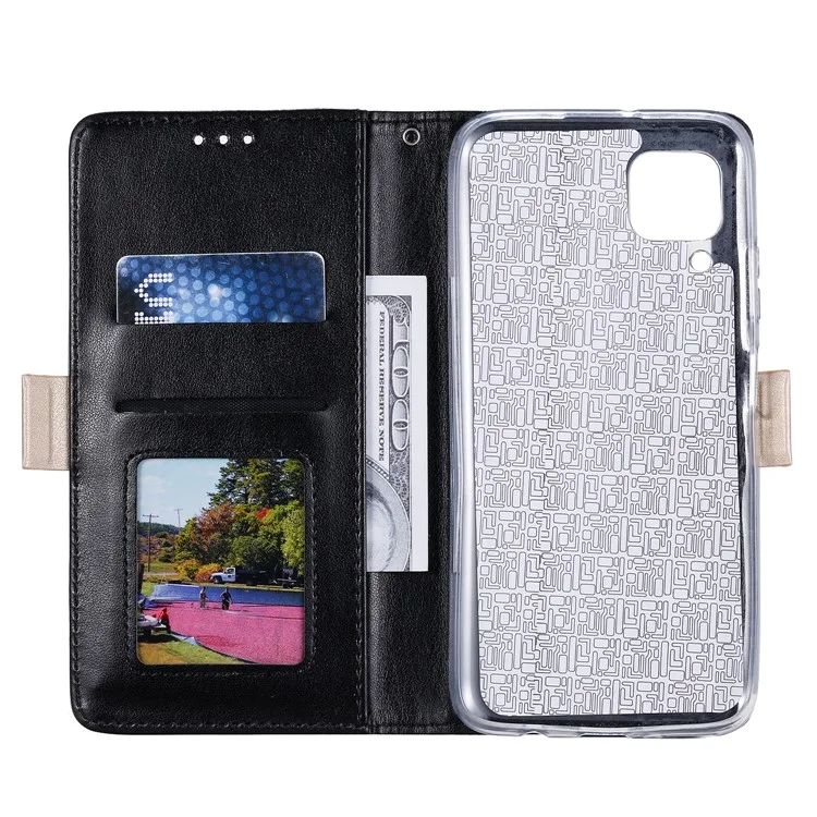 Funda de piel con cremallera y flor de encaje para Samsung Galaxy A12/M12 - Negra