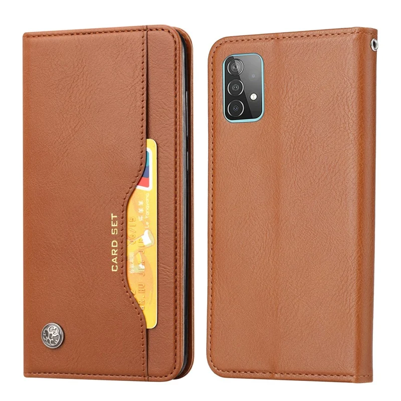Auto-absorbed Wallet Stand Leather Protector Phone Cover for Samsung Galaxy A52 4G/5G / A52s 5G - Brown