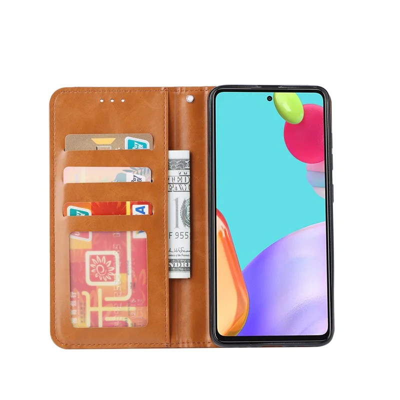 Auto-absorbed Wallet Stand Leather Protector Phone Cover for Samsung Galaxy A52 4G/5G / A52s 5G - Black