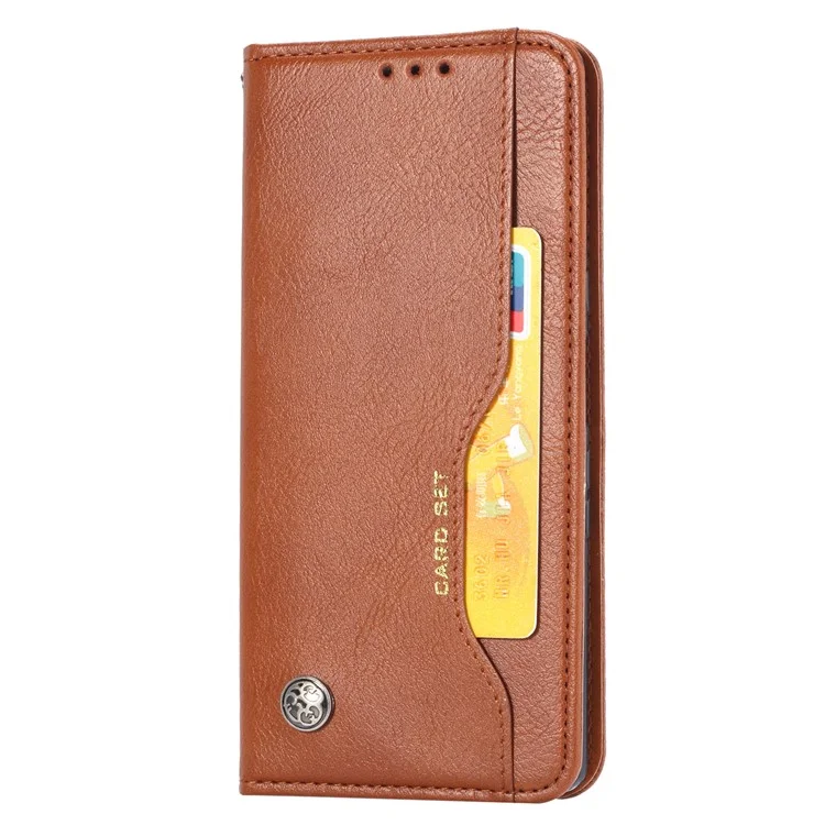 Auto-absorbed Wallet Stand Leather Protector Phone Cover for Samsung Galaxy A32 5G/M32 5G - Brown