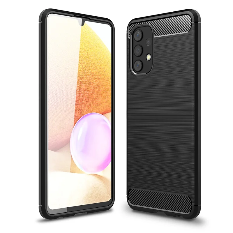 For Samsung Galaxy A32 4G (EU Version) Anti-Fingerprint Carbon Fiber Design Soft TPU Brushed Phone Case - Black
