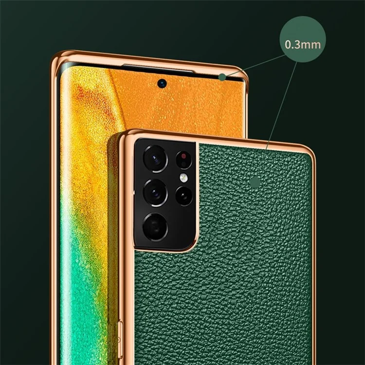 SULADA PC + TPU Litchi Texture PU Leather Coated Phone Case Cover for Samsung Galaxy S21 Ultra 5G - Green