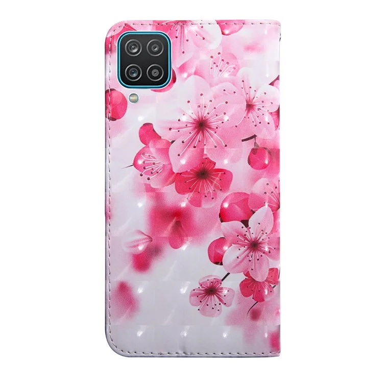 Funda de Portada de Teléfono de la Billetera de Impresión de Patrones 3D PU Para Samsung Galaxy A12 - Flor