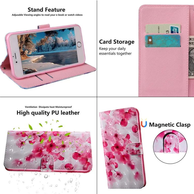 Funda de Portada de Teléfono de la Billetera de Impresión de Patrones 3D PU Para Samsung Galaxy A12 - Flor