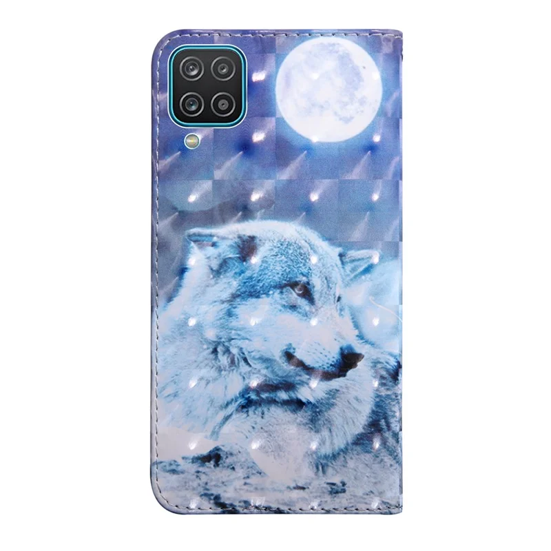 3D Pattern Printing Wallet Stand PU Leather Full-Protection Phone Cover Case for Samsung Galaxy A12 - Wolf