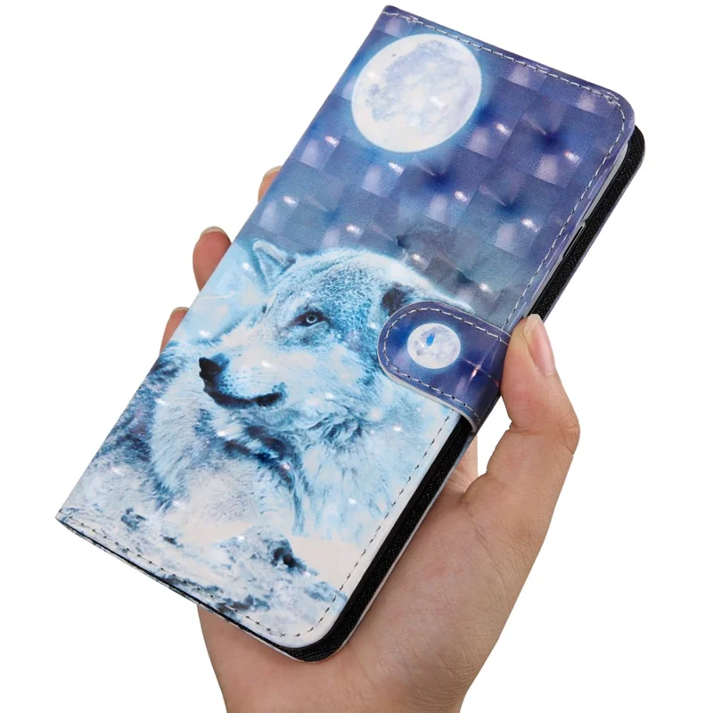 3D Pattern Printing Wallet Stand PU Leather Full-Protection Phone Cover Case for Samsung Galaxy A12 - Wolf