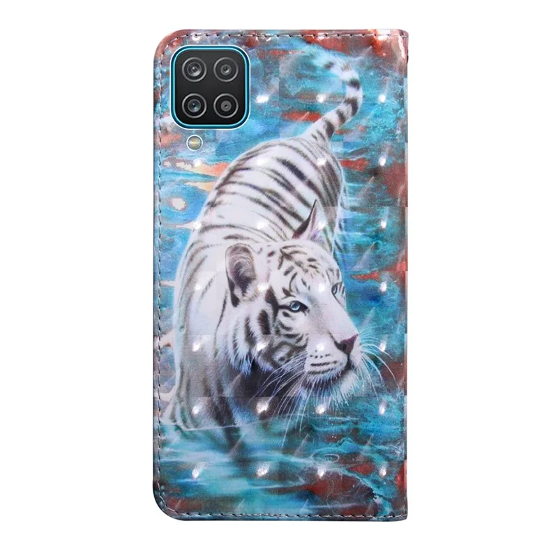 3D Pattern Printing Wallet Stand PU Leather Full-Protection Phone Cover Case for Samsung Galaxy A12 - Tiger