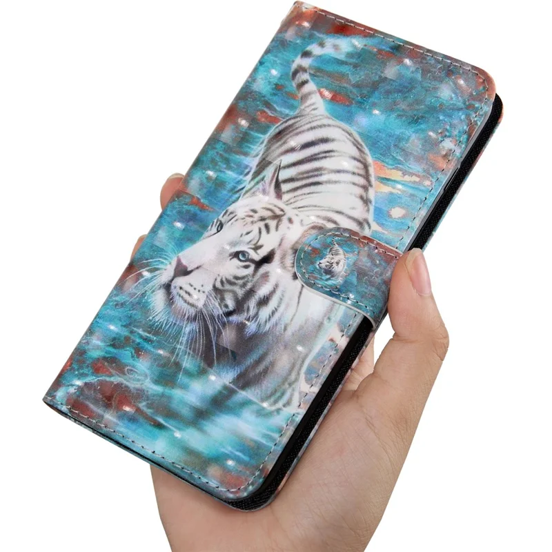 3D Pattern Printing Wallet Stand PU Leather Full-Protection Phone Cover Case for Samsung Galaxy A12 - Tiger