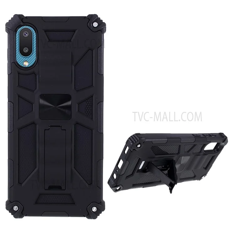 Ударопрочный чехол с подставкой PC TPU для Samsung Galaxy A02/M02 с магнитным металлическим листом - Черный
