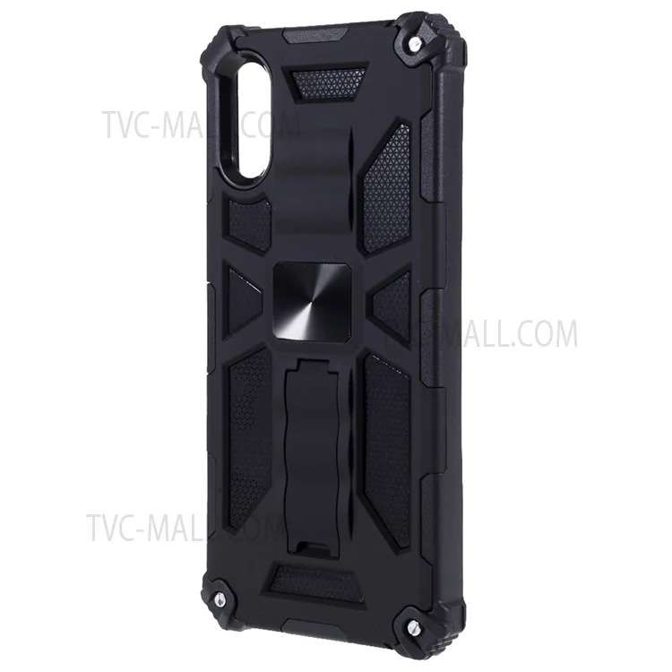 Ударопрочный чехол с подставкой PC TPU для Samsung Galaxy A02/M02 с магнитным металлическим листом - Черный