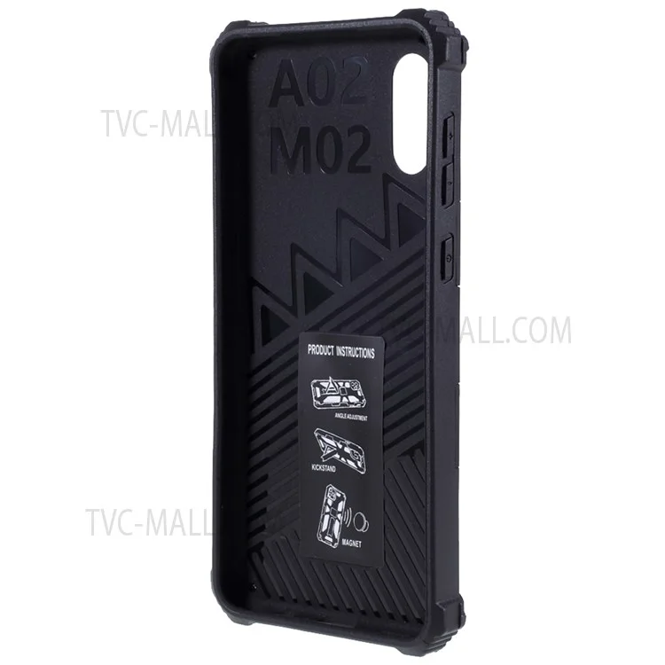 Ударопрочный чехол с подставкой PC TPU для Samsung Galaxy A02/M02 с магнитным металлическим листом - Черный
