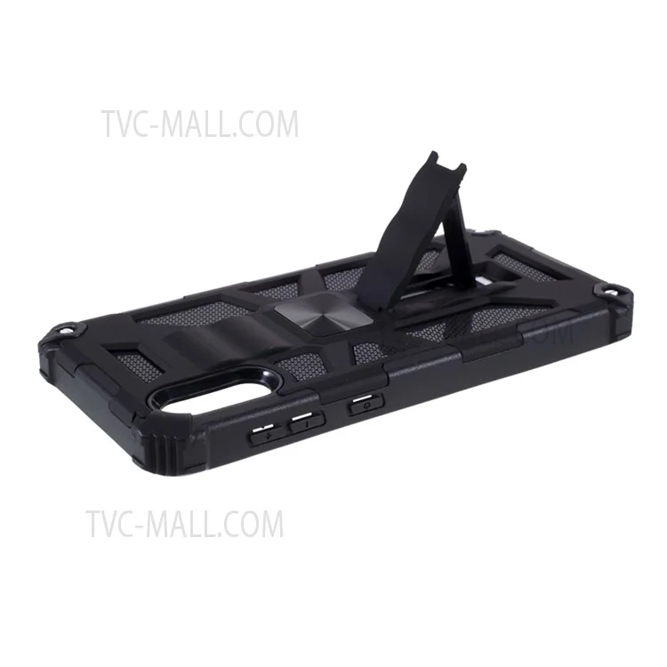 Ударопрочный чехол с подставкой PC TPU для Samsung Galaxy A02/M02 с магнитным металлическим листом - Черный