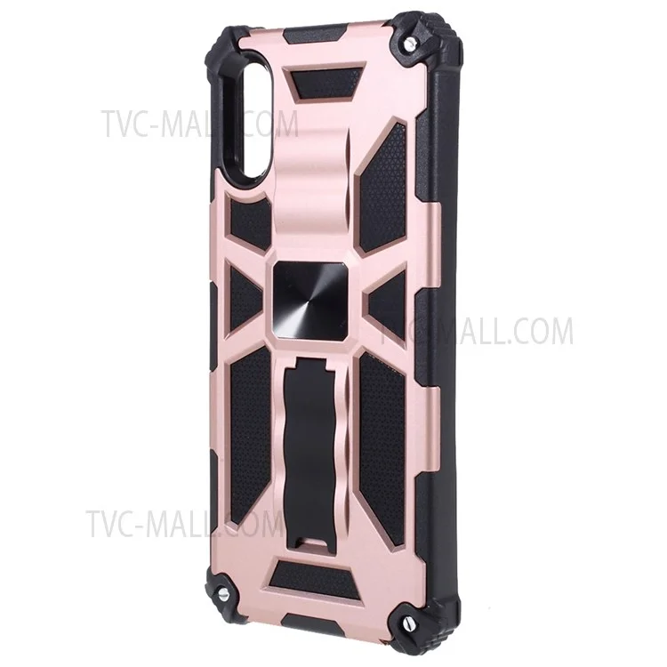 Armor Shockproof Kickstand PC TPU Phone Case with Magnetic Metal Sheet for Samsung Galaxy A02/M02 - Rose Gold