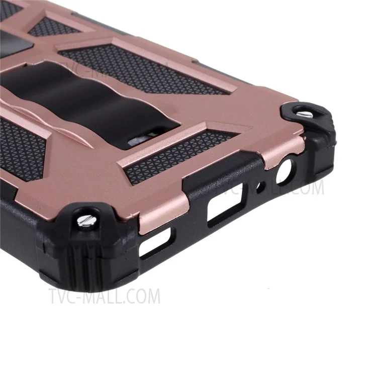 Armor Shockproof Kickstand PC TPU Phone Case with Magnetic Metal Sheet for Samsung Galaxy A02/M02 - Rose Gold