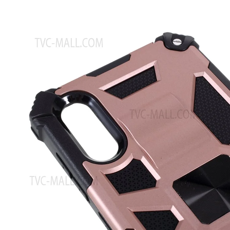 Armor Shockproof Kickstand PC TPU Phone Case with Magnetic Metal Sheet for Samsung Galaxy A02/M02 - Rose Gold