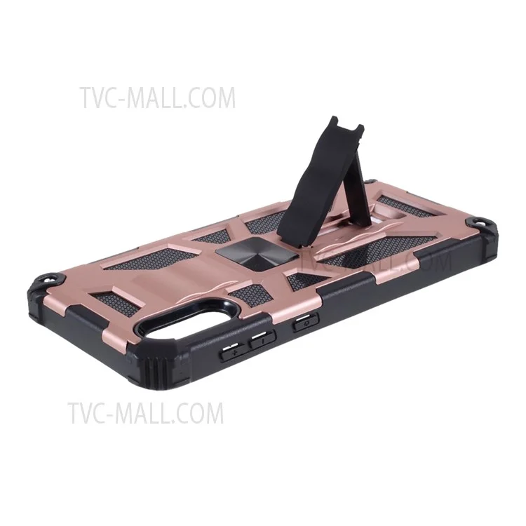 Armor Shockproof Kickstand PC TPU Phone Case with Magnetic Metal Sheet for Samsung Galaxy A02/M02 - Rose Gold
