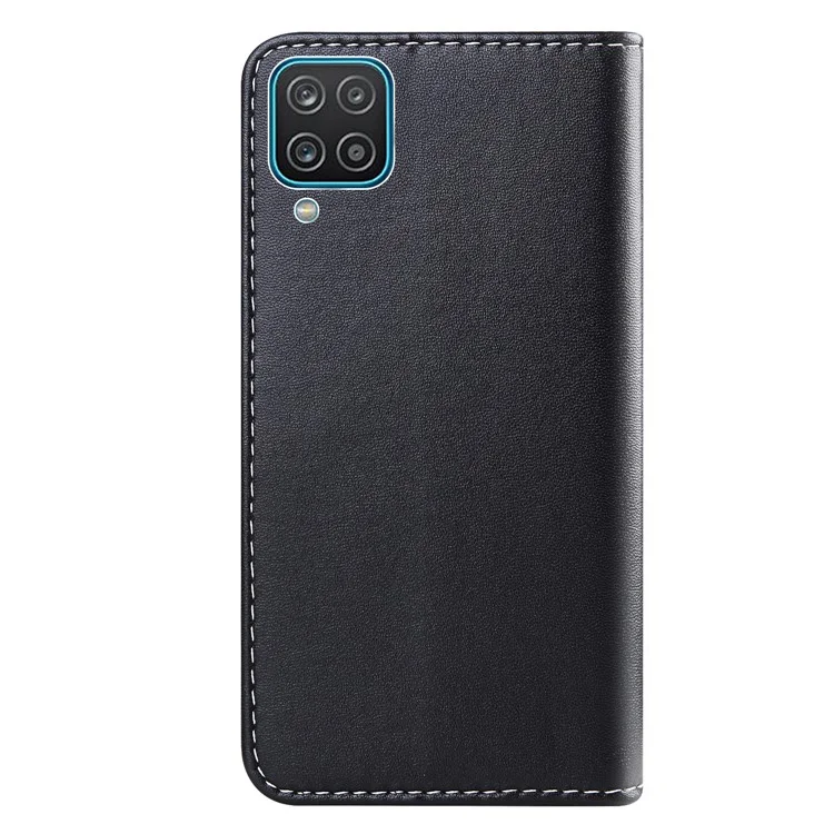 Stand Wallet Design Tampa de Couro de Enredado de Três Cores Para o Samsung Galaxy A12 - Preto/branco/cinza