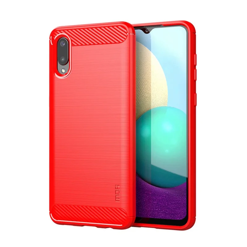 MOFI Carbon Fiber Soft TPU Bagdæksel til Samsung Galaxy M02 / A02 - Rød
