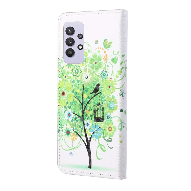 3D -muster Druckkreuzstextur Leder Brieftasche Hülle Hülle Für Samsung Galaxy A32 4G (europäische Version) - Grüner Baum