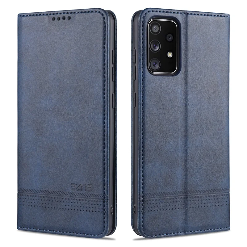 AZNS Auto-absorbed Magnetic Leather Mobile Stand Shell Case with Wallet Design for Samsung Galaxy A52 4G/5G / A52s 5G - Blue