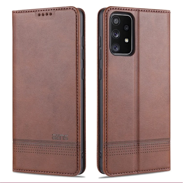 Étui de téléphone portable en cuir magnétique auto-absorbé avec support et design de portefeuille pour Samsung Galaxy A52 4G/5G / A52s 5G - Café