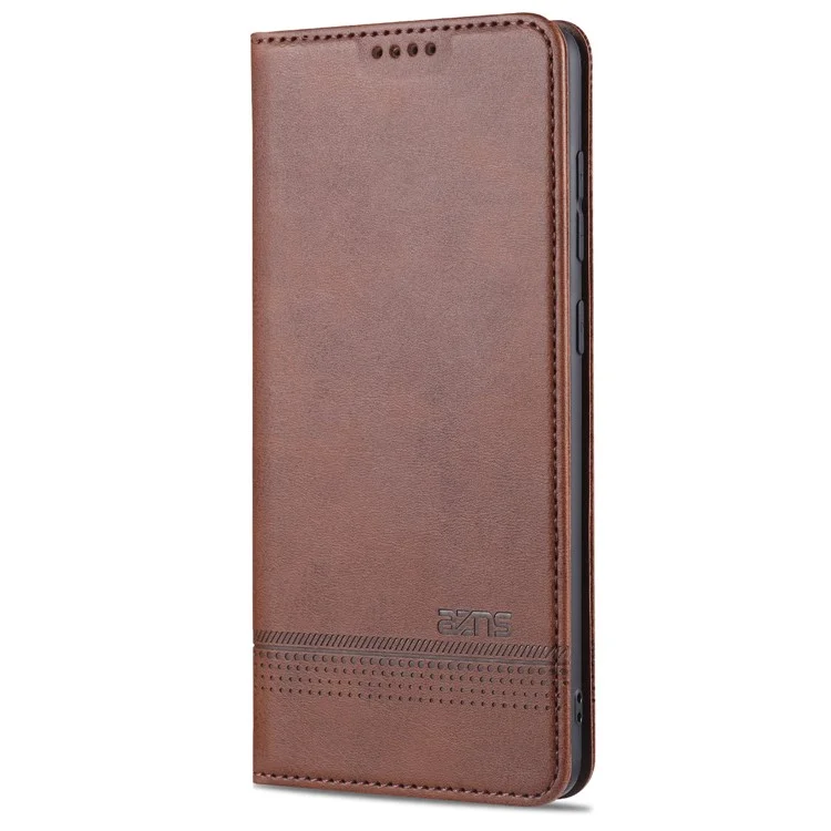 Étui de téléphone portable en cuir magnétique auto-absorbé avec support et design de portefeuille pour Samsung Galaxy A52 4G/5G / A52s 5G - Café