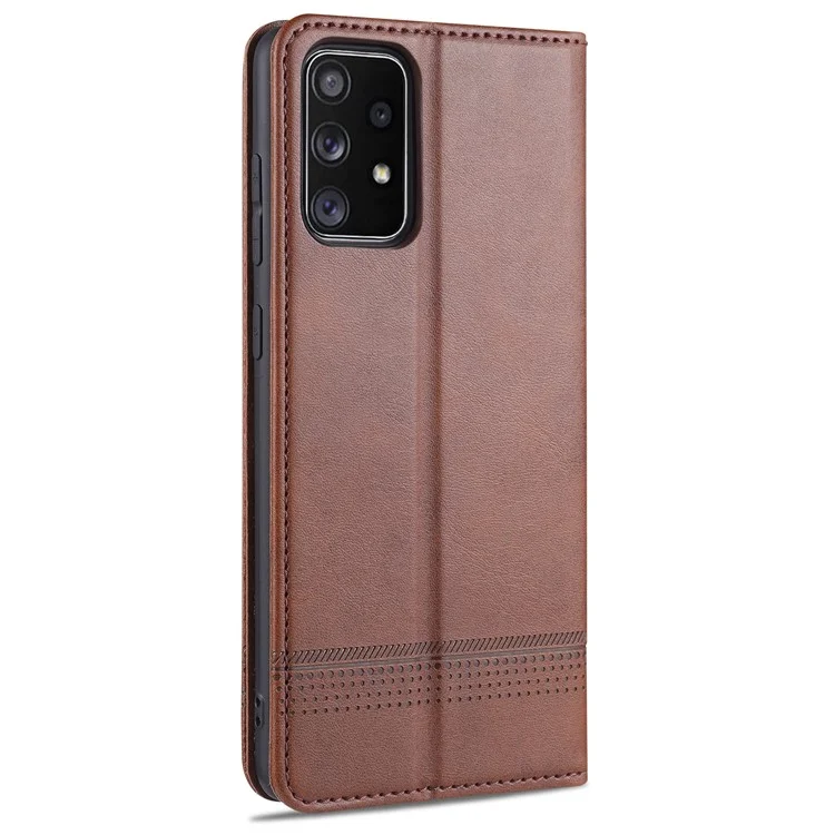 Étui de téléphone portable en cuir magnétique auto-absorbé avec support et design de portefeuille pour Samsung Galaxy A52 4G/5G / A52s 5G - Café