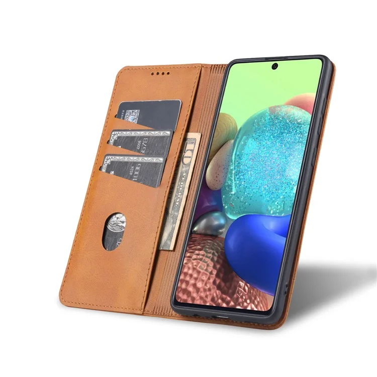 Coque de protection en cuir magnétique auto-absorbante avec design portefeuille pour Samsung Galaxy A52 4G/5G / A52s 5G - Marron