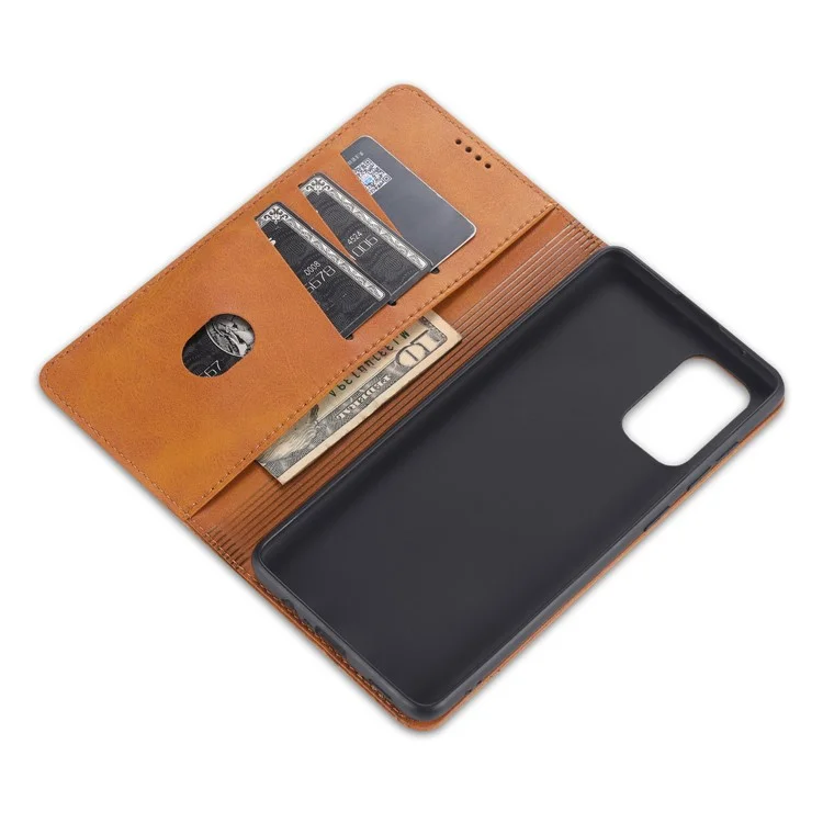 AZNS Auto-absorbed Magnetic Leather Mobile Stand Shell Case with Wallet Design for Samsung Galaxy A52 4G/5G / A52s 5G - Brown