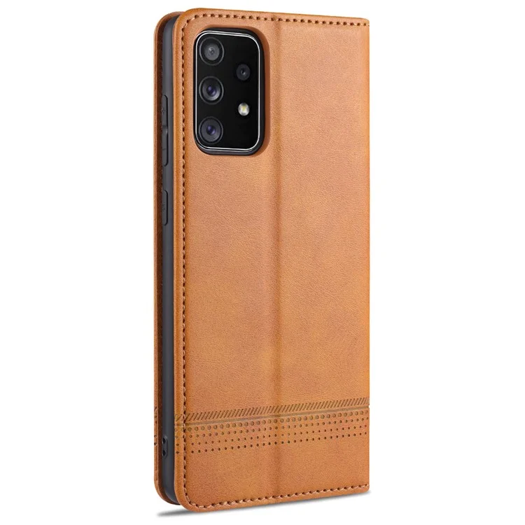 AZNS Auto-absorbed Magnetic Leather Mobile Stand Shell Case with Wallet Design for Samsung Galaxy A52 4G/5G / A52s 5G - Brown