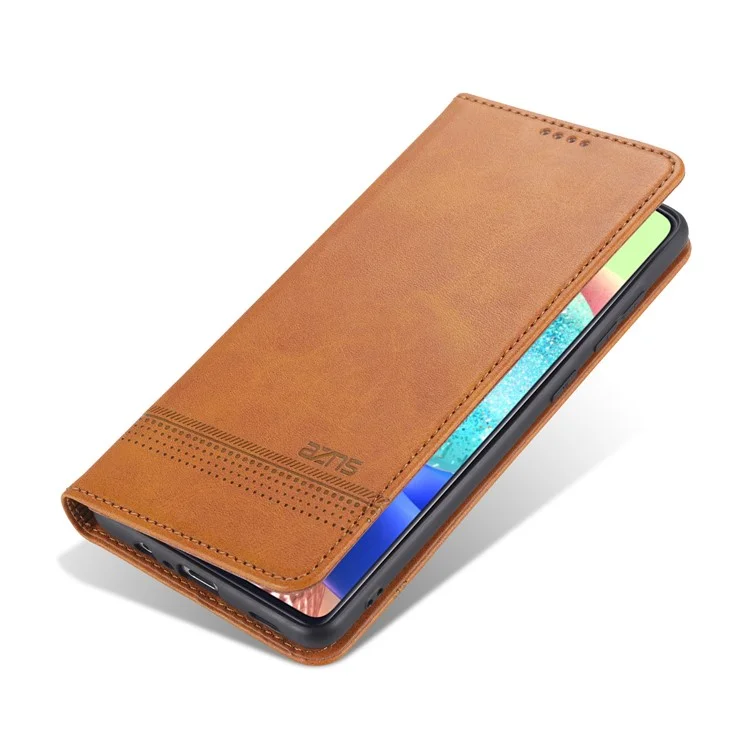 AZNS Auto-absorbed Magnetic Leather Mobile Stand Shell Case with Wallet Design for Samsung Galaxy A52 4G/5G / A52s 5G - Brown