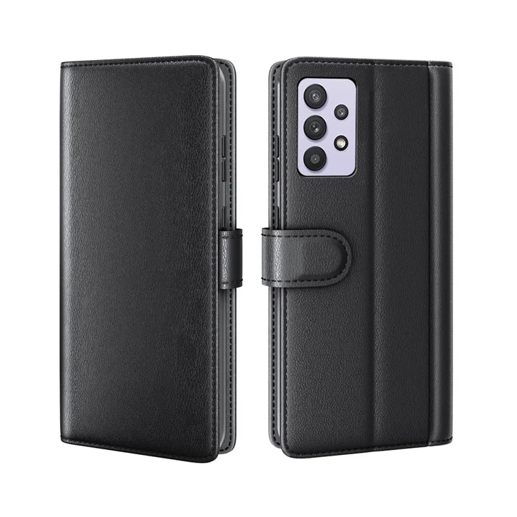 Split Leather Wallet Stand Protective Shell for Samsung Galaxy A32 5G/M32 5G Mobile Phone Shell - Black