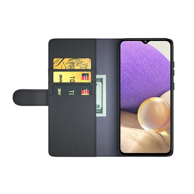 Capa de Proteção de Couro Dividido com Suporte para Telefone Samsung Galaxy A32 5G/M32 5G - Preto