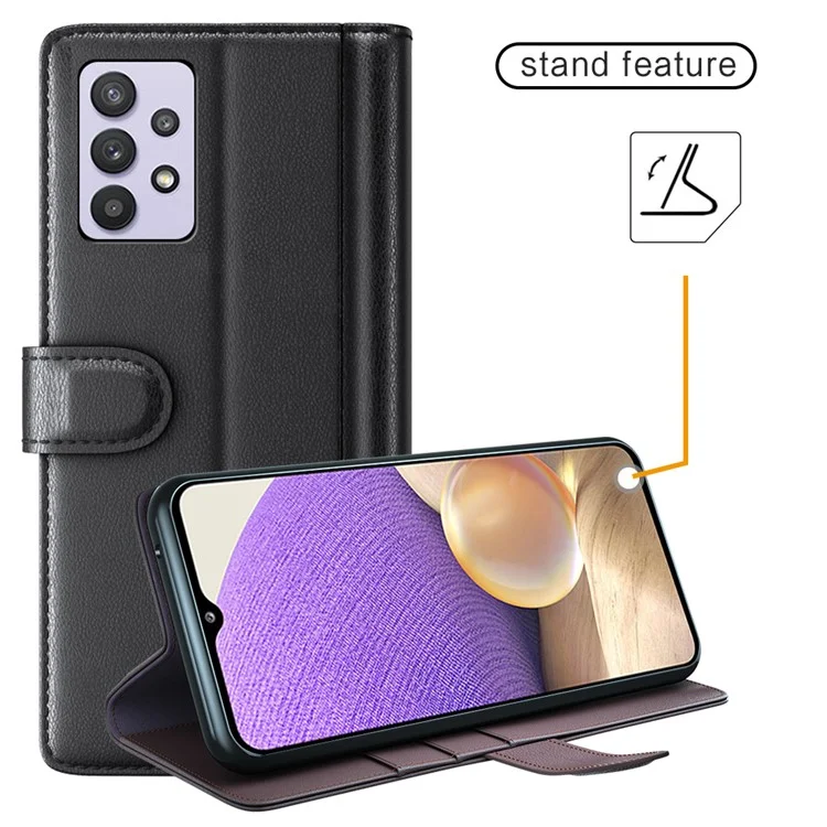 Split Leder Brieftasche Stand Schutzhülle Für Samsung Galaxy A32 5G / M32 5G Handy Shell - Schwarz