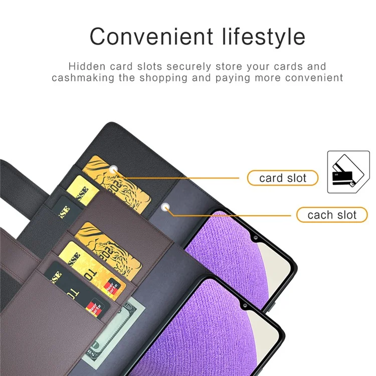 Funda protectora con soporte de billetera de cuero dividido para Samsung Galaxy A32 5G/M32 5G - Marrón