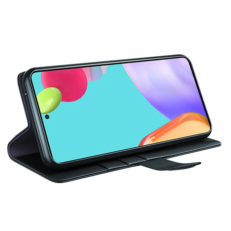 Geldbörse aus Spaltleder mit Ständer und Schutzhülle für Samsung Galaxy A52 5G / 4G Mobiltelefon-Zubehör - Schwarz